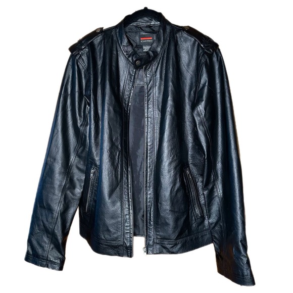 Castro Other - Castro Genuine Leather Jacket Moto Leather Jacket Zip Banded Collar